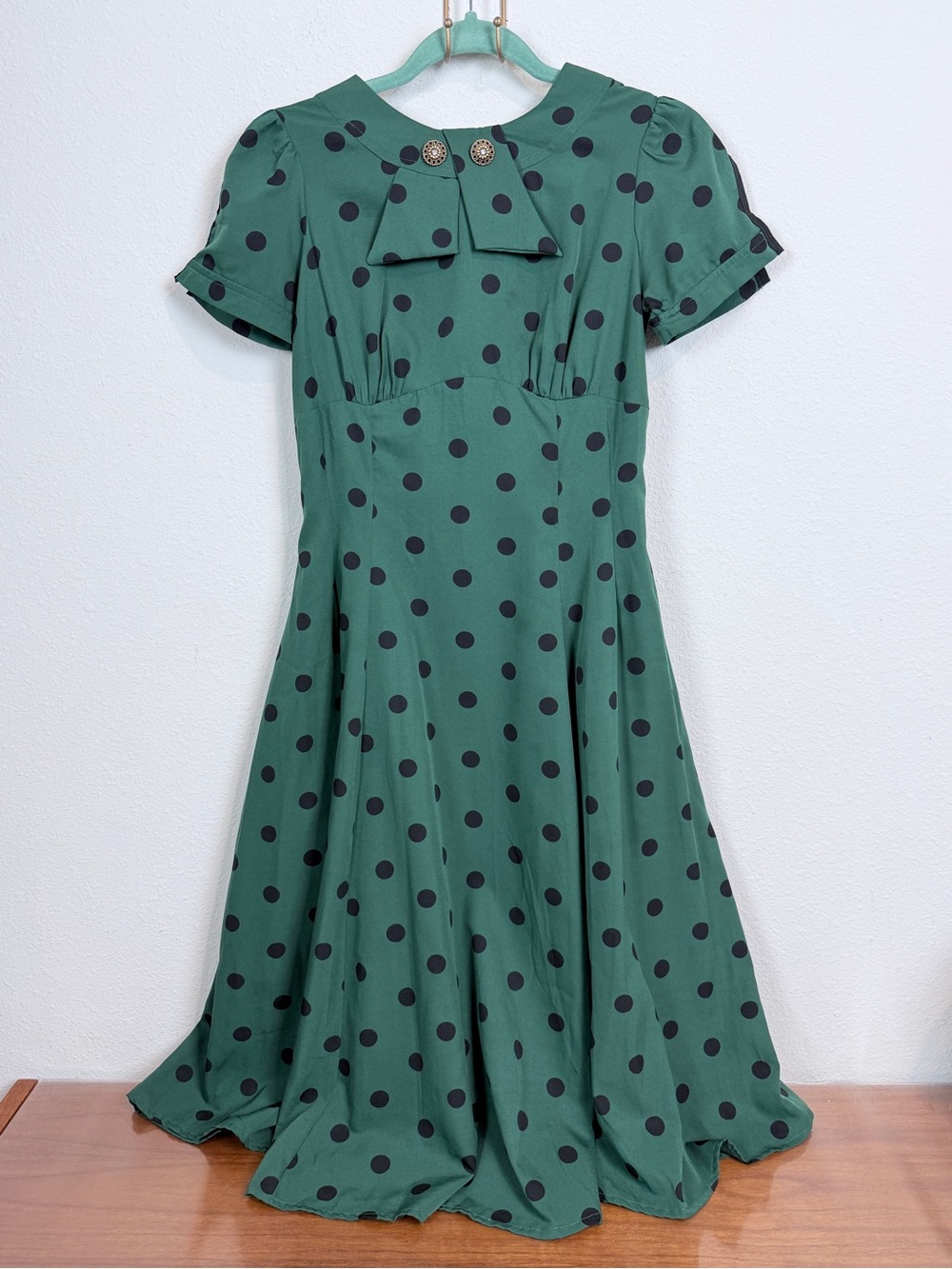 Hell Bunny Vixen Madden Green Polka Dot Midi Dress Pin-up XS